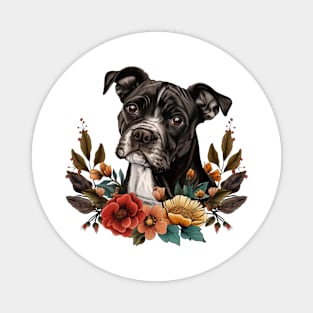 Cute Black Dog with Flowers Magnet